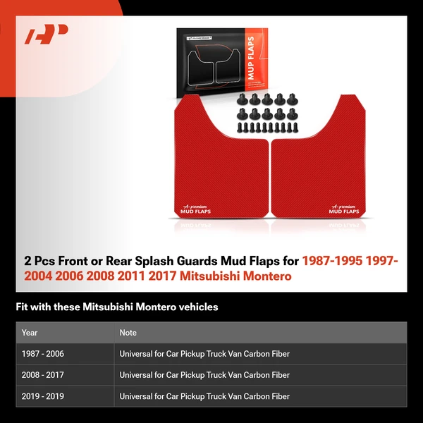 2 Pcs Front or Rear Splash Guards Mud Flaps for 1987-1995 1997-2004 2006 2008 2011 2017 Mitsubishi Montero