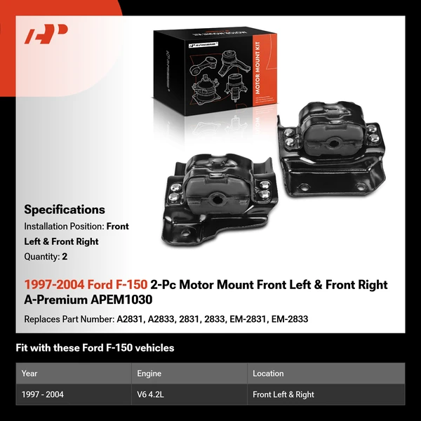 1997-2004 Ford F-150 2-Pc Motor Mount Front Left & Front Right A-Premium APEM1030