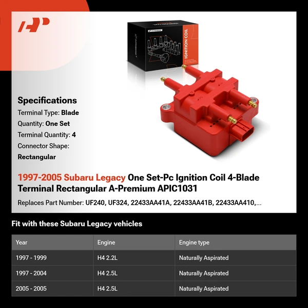 1997-2005 Subaru Legacy One Set-Pc Ignition Coil 4-Blade Terminal Rectangular A-Premium APIC1031