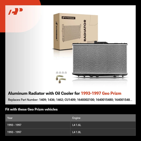 Aluminum Radiator with Oil Cooler for 1993-1997 Geo Prizm