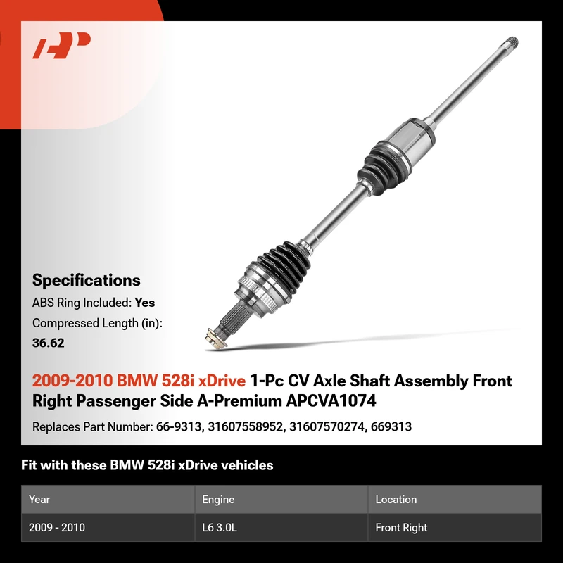 2009-2010 BMW 528i xDrive 1-Pc CV Axle Shaft Assembly Front Right Passenger Side A-Premium APCVA1074