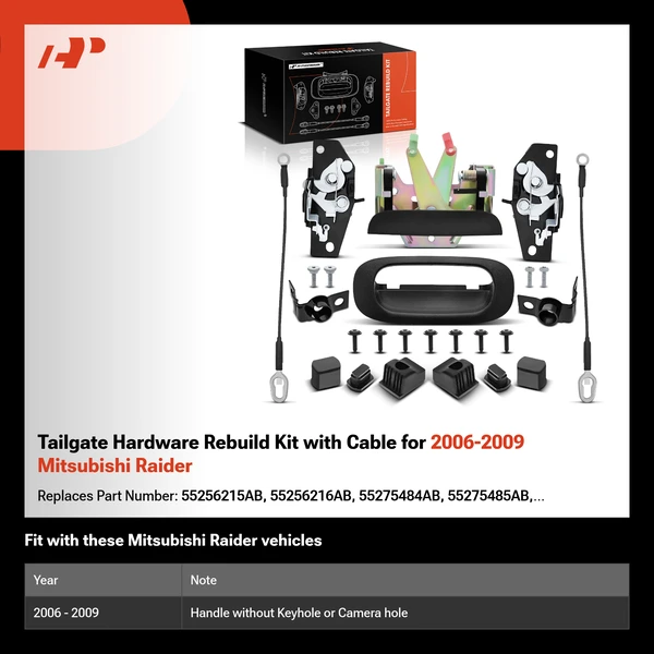 Tailgate Hardware Rebuild Kit with Cable for 2006-2009 Mitsubishi Raider