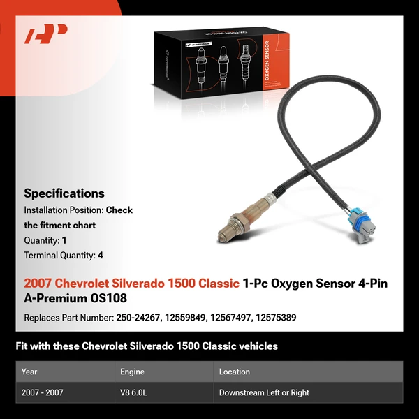 2007 Chevrolet Silverado 1500 Classic 1-Pc Oxygen Sensor 4-Pin A-Premium OS108
