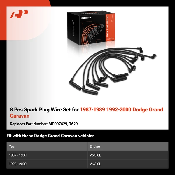 8 Pcs Spark Plug Wire Set for 1987-1989 1992-2000 Dodge Grand Caravan