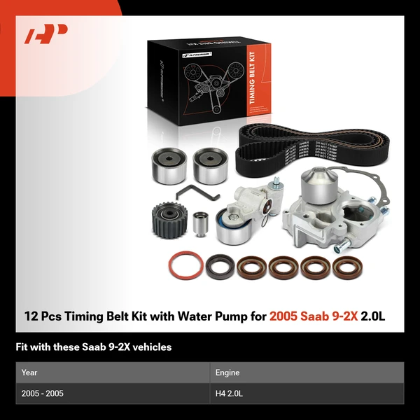 12 Pcs Timing Belt Kit with Water Pump for 2005 Saab 9-2X 2.0L