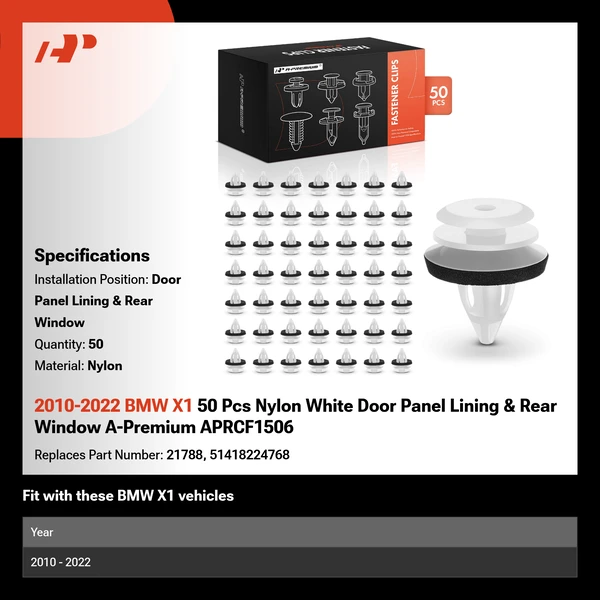 2010-2022 BMW X1 50 Pcs Nylon White Door Panel Lining & Rear Window A-Premium APRCF1506