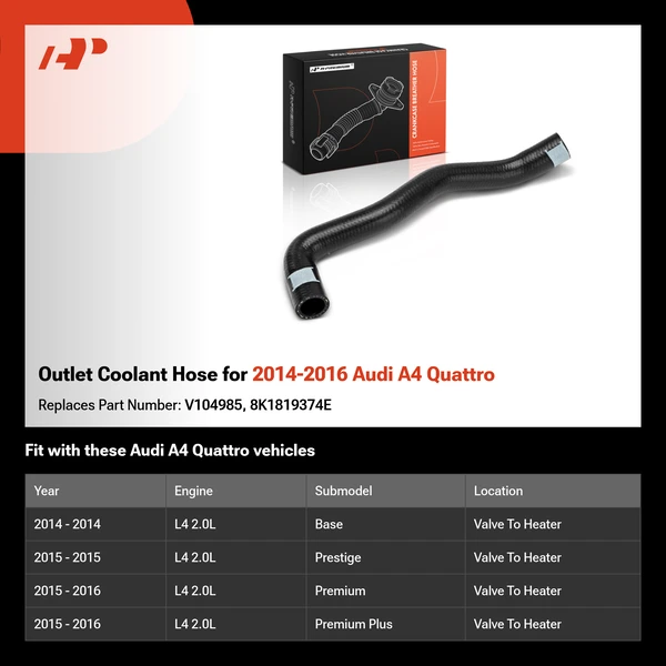 Outlet Coolant Hose for 2014-2016 Audi A4 Quattro