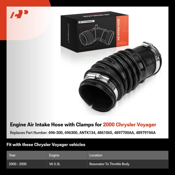 Engine Air Intake Hose with Clamps for 2000 Chrysler Voyager
