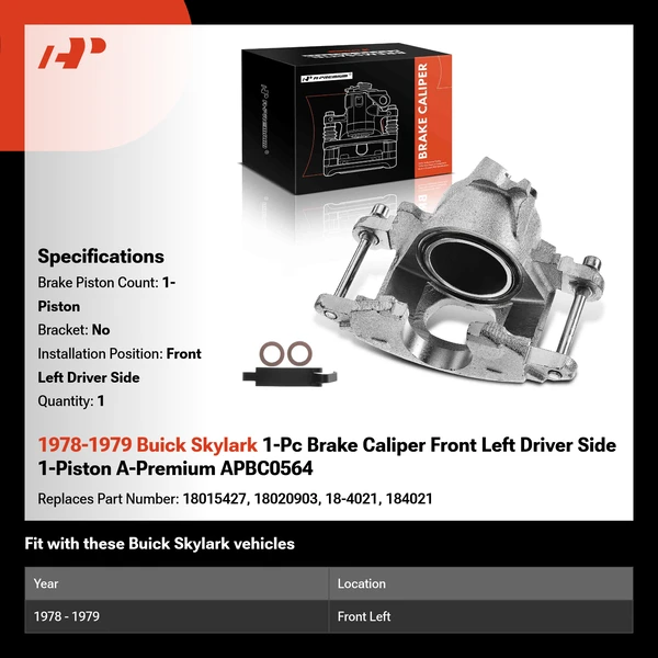 1978-1979 Buick Skylark 1-Pc Brake Caliper Front Left Driver Side 1-Piston A-Premium APBC0564