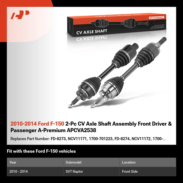2010-2014 Ford F-150 2-Pc CV Axle Shaft Assembly Front Driver & Passenger A-Premium APCVA2538