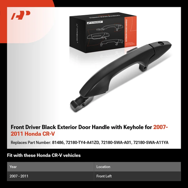 Front Driver Black Exterior Door Handle with Keyhole for 2007-2011 Honda CR-V