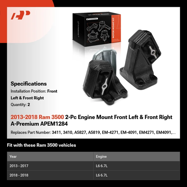 2013-2018 Ram 3500 2-Pc Engine Mount Front Left & Front Right A-Premium APEM1284