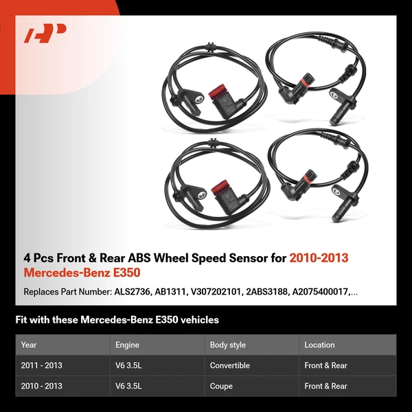 4 Pcs Front & Rear ABS Wheel Speed Sensor for 2010-2013 Mercedes-Benz E350