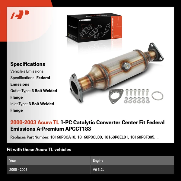 2000-2003 Acura TL 1-PC Catalytic Converter Center Fit Federal Emissions A-Premium APCCT183