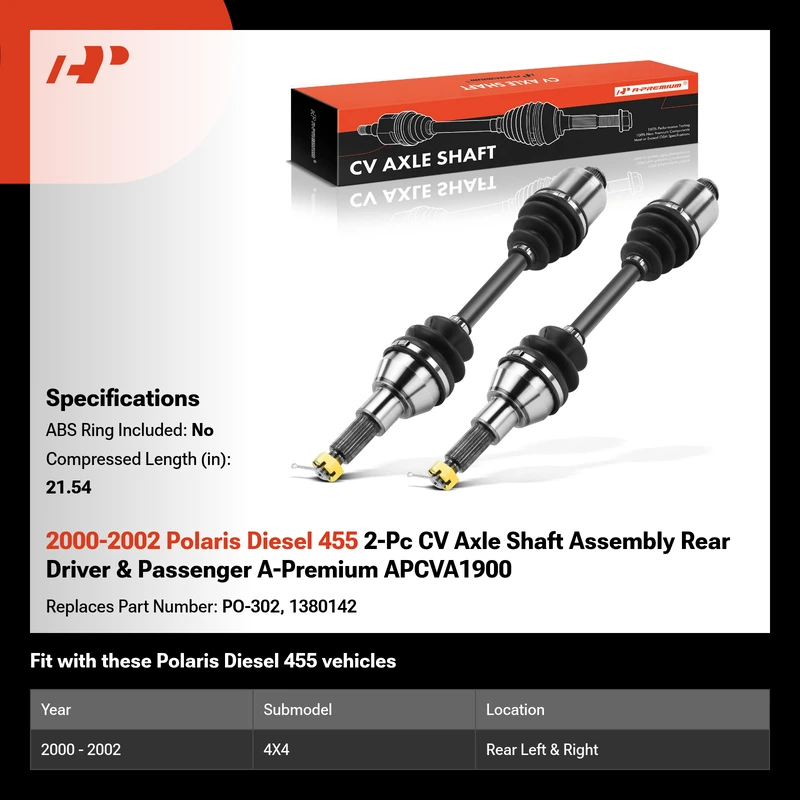 2000-2002 Polaris Diesel 455 2-Pc CV Axle Shaft Assembly Rear Driver & Passenger A-Premium APCVA1900