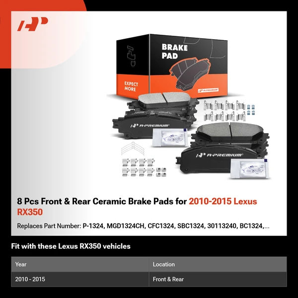 8 Pcs Front & Rear Ceramic Brake Pads for 2010-2015 Lexus RX350