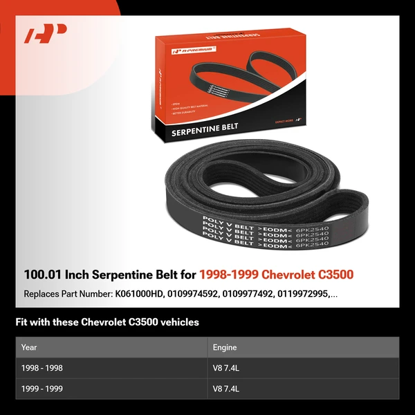 100.01 Inch Serpentine Belt for 1998-1999 Chevrolet C3500