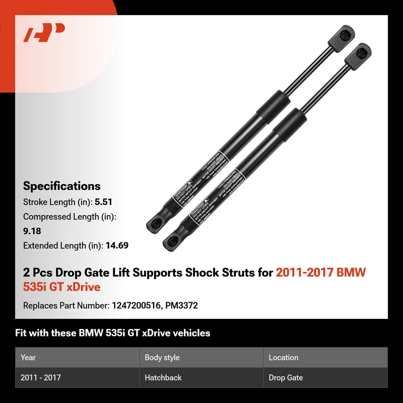 2 Pcs Drop Gate Lift Supports Shock Struts for 2011-2017 BMW 535i GT xDrive