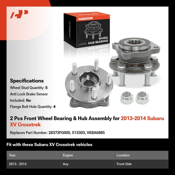 2 Pcs Front Wheel Bearing & Hub Assembly for 2013-2014 Subaru XV Crosstrek
