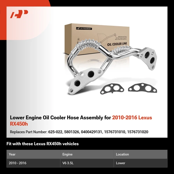 Lower Engine Oil Cooler Hose Assembly for 2010-2016 Lexus RX450h