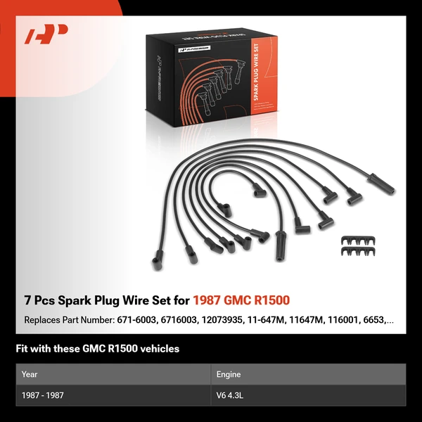 7 Pcs Spark Plug Wire Set for 1987 GMC R1500