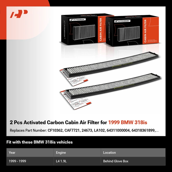 2 Pcs Activated Carbon Cabin Air Filter for 1999 BMW 318is