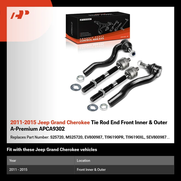 2011-2015 Jeep Grand Cherokee Tie Rod End Front Inner & Outer A-Premium APCA9302