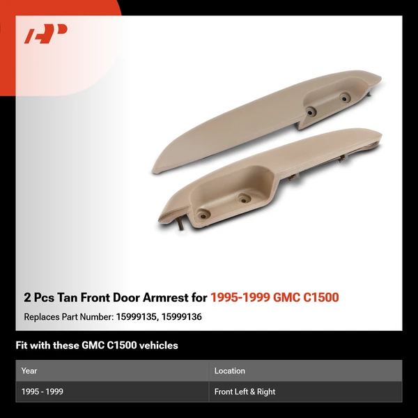 2 Pcs Tan Front Door Armrest for 1995-1999 GMC C1500