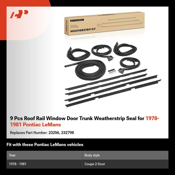 9 Pcs Roof Rail Window Door Trunk Weatherstrip Seal for 1978-1981 Pontiac LeMans