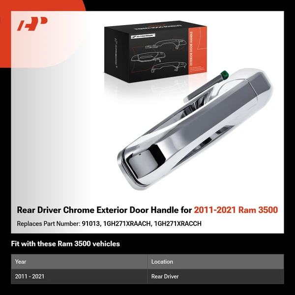Rear Driver Chrome Exterior Door Handle for 2011-2021 Ram 3500