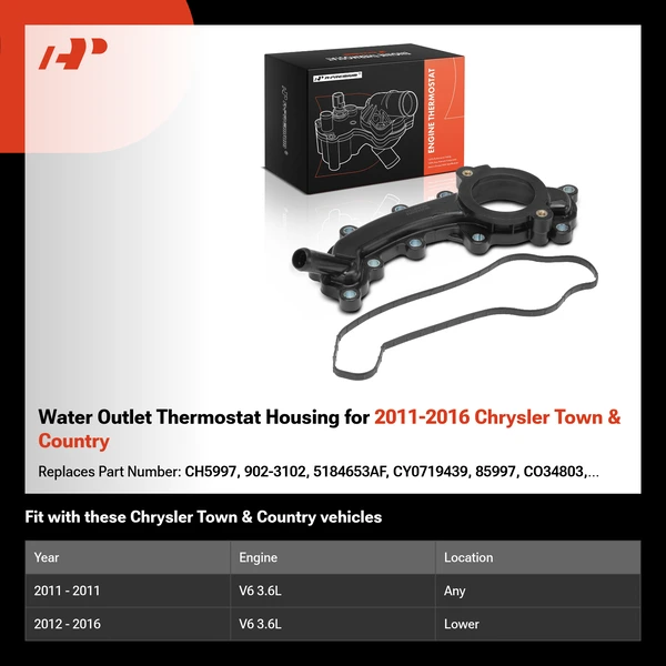 Water Outlet Thermostat Housing for 2011-2016 Chrysler Town & Country