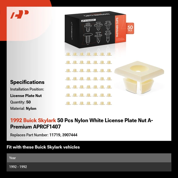 1992 Buick Skylark 50 Pcs Nylon White License Plate Nut A-Premium APRCF1407