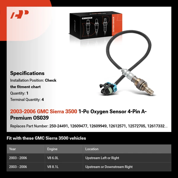 2003-2006 GMC Sierra 3500 1-Pc Oxygen Sensor 4-Pin A-Premium OS039