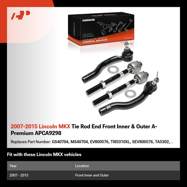 2007-2015 Lincoln MKX Tie Rod End Front Inner & Outer A-Premium APCA9298