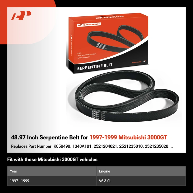 48.97 Inch Serpentine Belt for 1997-1999 Mitsubishi 3000GT