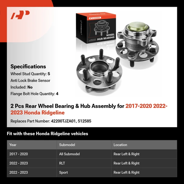 2 Pcs Rear Wheel Bearing & Hub Assembly for 2017-2020 2022-2023 Honda Ridgeline