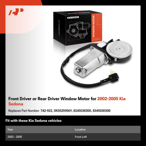 Front Driver or Rear Driver Window Motor for 2002-2005 Kia Sedona