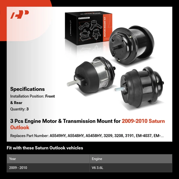 3 Pcs Engine Motor & Transmission Mount for 2009-2010 Saturn Outlook