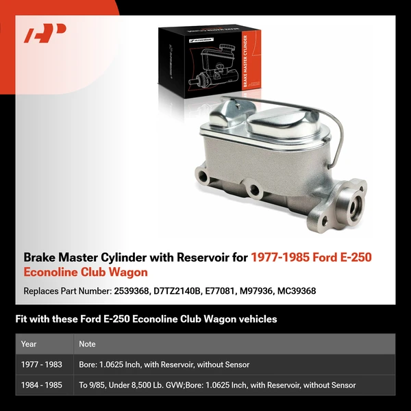 Brake Master Cylinder with Reservoir for 1977-1985 Ford E-250 Econoline Club Wagon