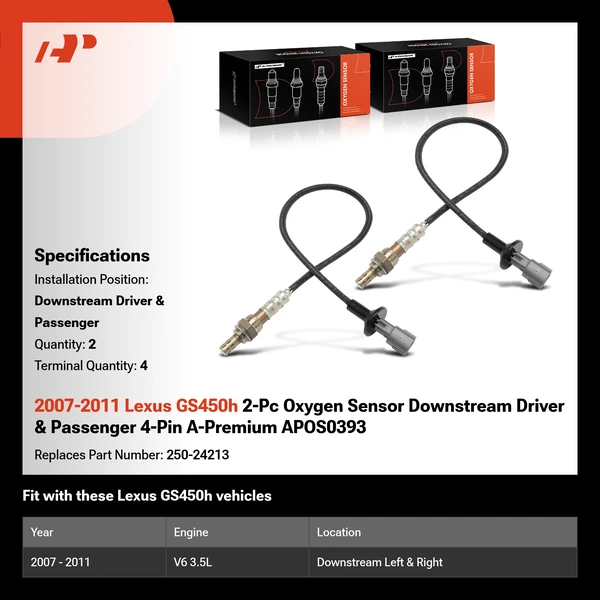 2007-2011 Lexus GS450h 2-Pc Oxygen Sensor Downstream Driver & Passenger 4-Pin A-Premium APOS0393