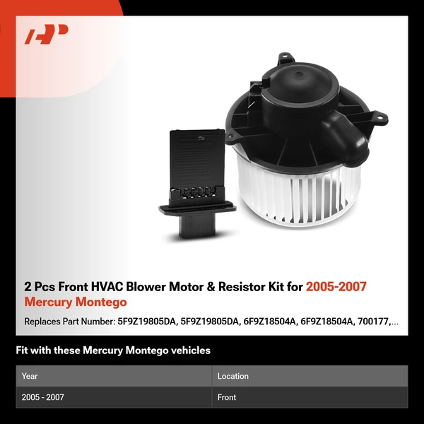 2 Pcs Front HVAC Blower Motor & Resistor Kit for 2005-2007 Mercury Montego