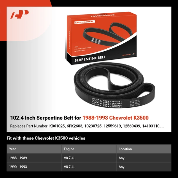 102.4 Inch Serpentine Belt for 1988-1993 Chevrolet K3500