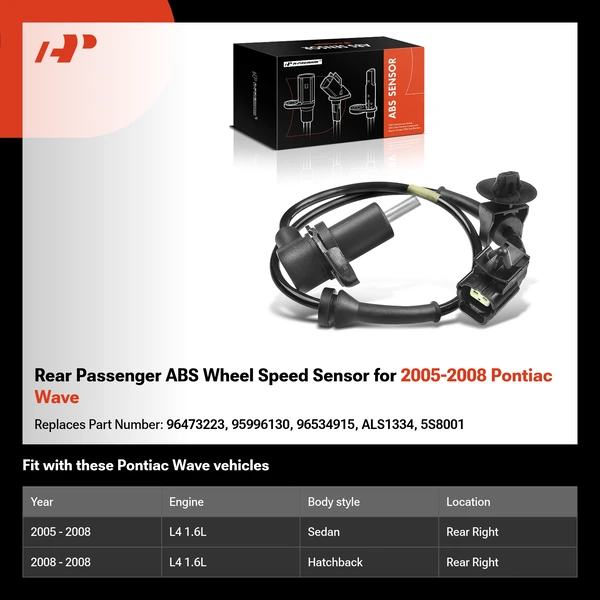 Rear Passenger ABS Wheel Speed Sensor for 2005-2008 Pontiac Wave