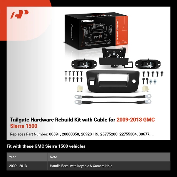 Tailgate Hardware Rebuild Kit with Cable for 2009-2013 GMC Sierra 1500