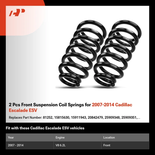 2 Pcs Front Suspension Coil Springs for 2007-2014 Cadillac Escalade ESV