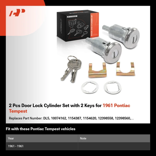 2 Pcs Door Lock Cylinder Set with 2 Keys for 1961 Pontiac Tempest