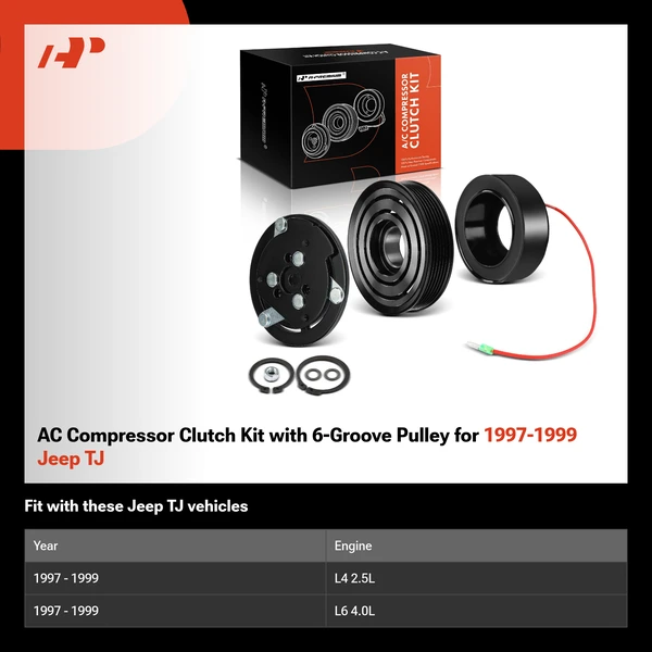 AC Compressor Clutch Kit with 6-Groove Pulley for 1997-1999 Jeep TJ