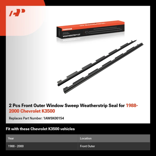 2 Pcs Front Outer Window Sweep Weatherstrip Seal for 1988-2000 Chevrolet K3500