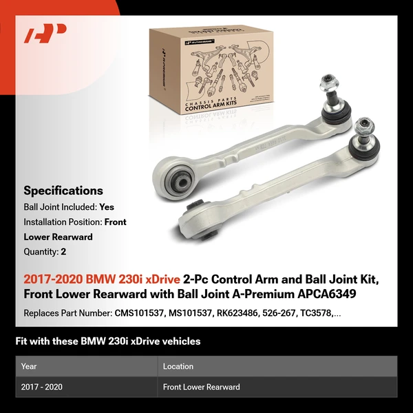 2017-2020 BMW 230i xDrive 2-Pc Control Arm and Ball Joint Kit, Front Lower Rearward with Ball Joint A-Premium APCA6349