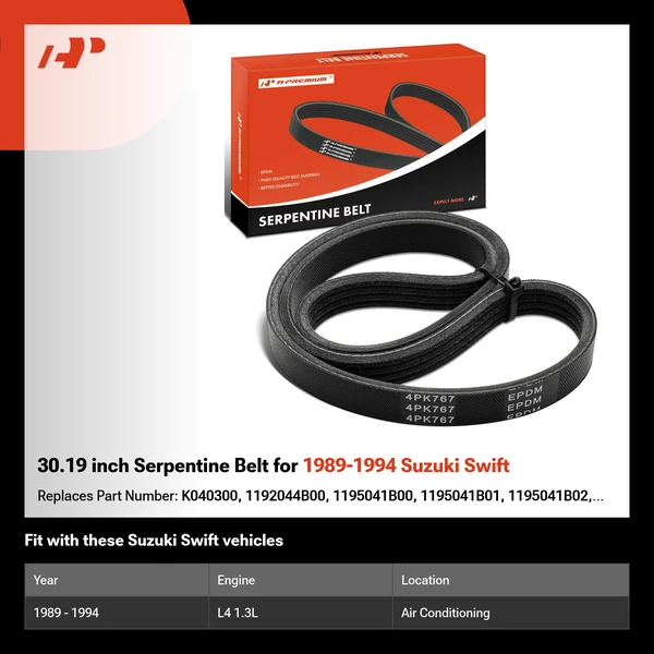 30.19 inch Serpentine Belt for 1989-1994 Suzuki Swift